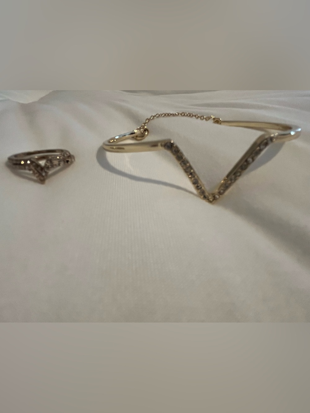 Victoria's Secret Gold Chevron Crystal Bracelet Silver Ring Set